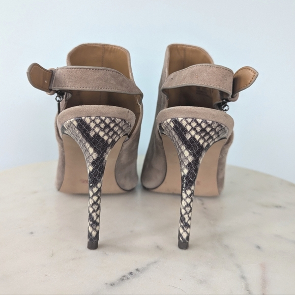 Coach Kearney Taupe Suede Leather Snake Print Peep Toe Heels - Picture 8 of 12